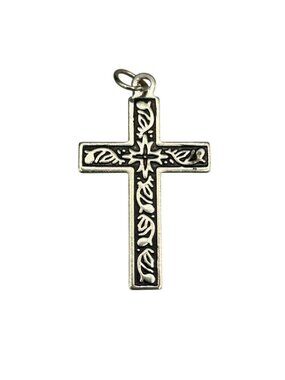 Silver Tone Black Scroll Cross Pendant Charm